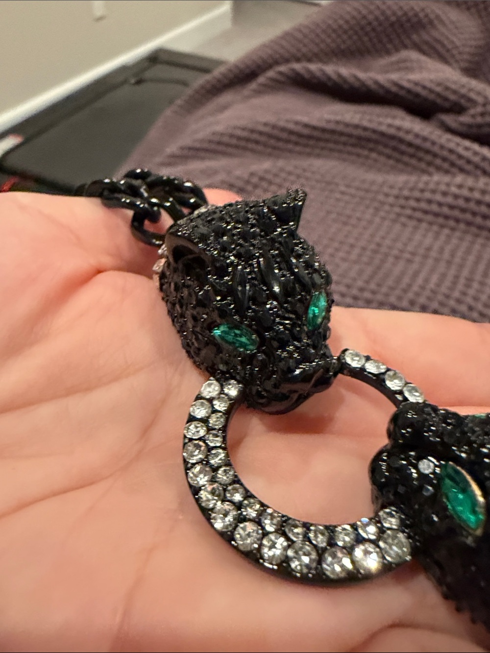Betsey Johnson Black Crystal Statement Necklace Panther cats - Picture 8 of 11